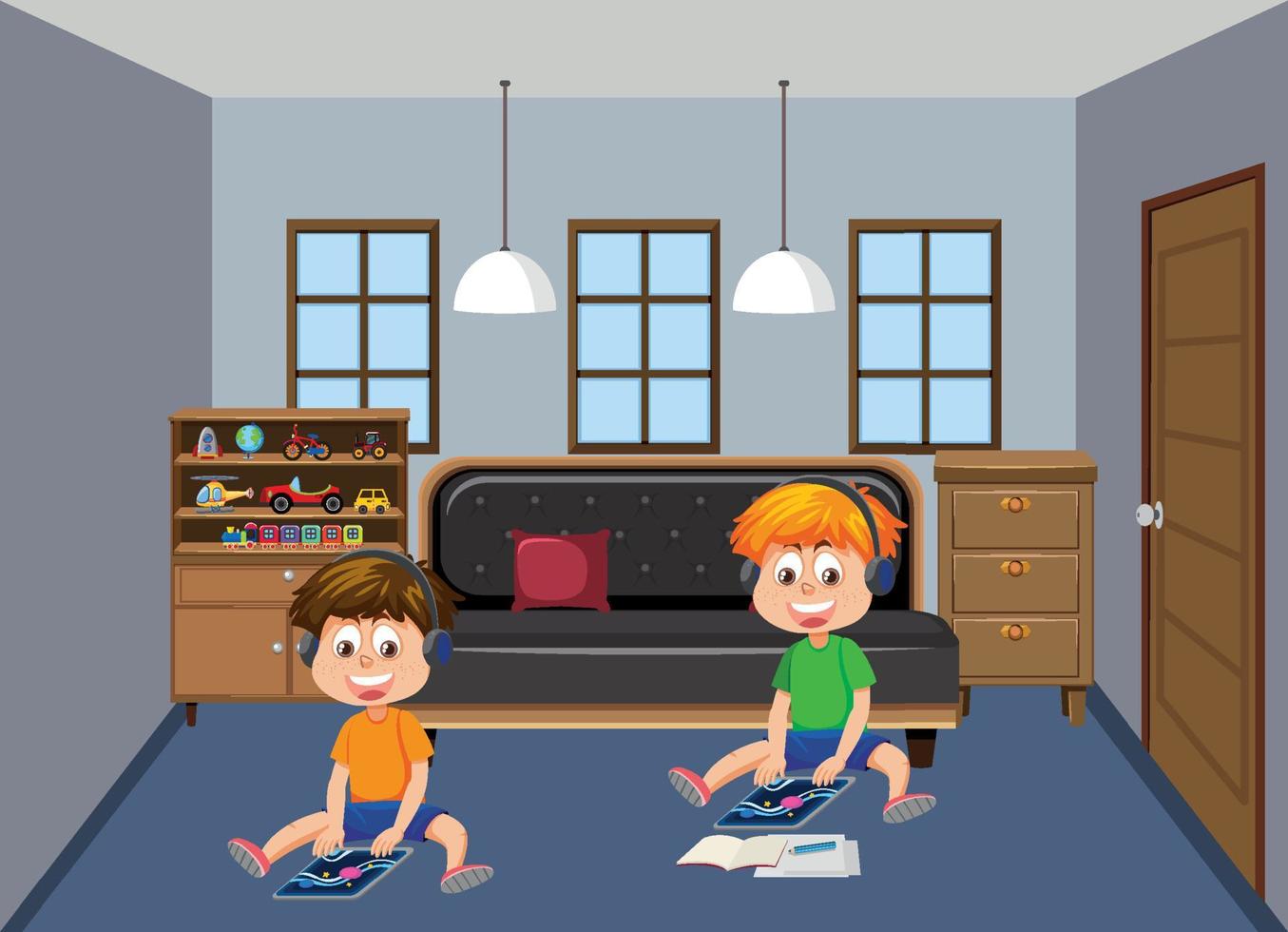 Kids learning online at home vector