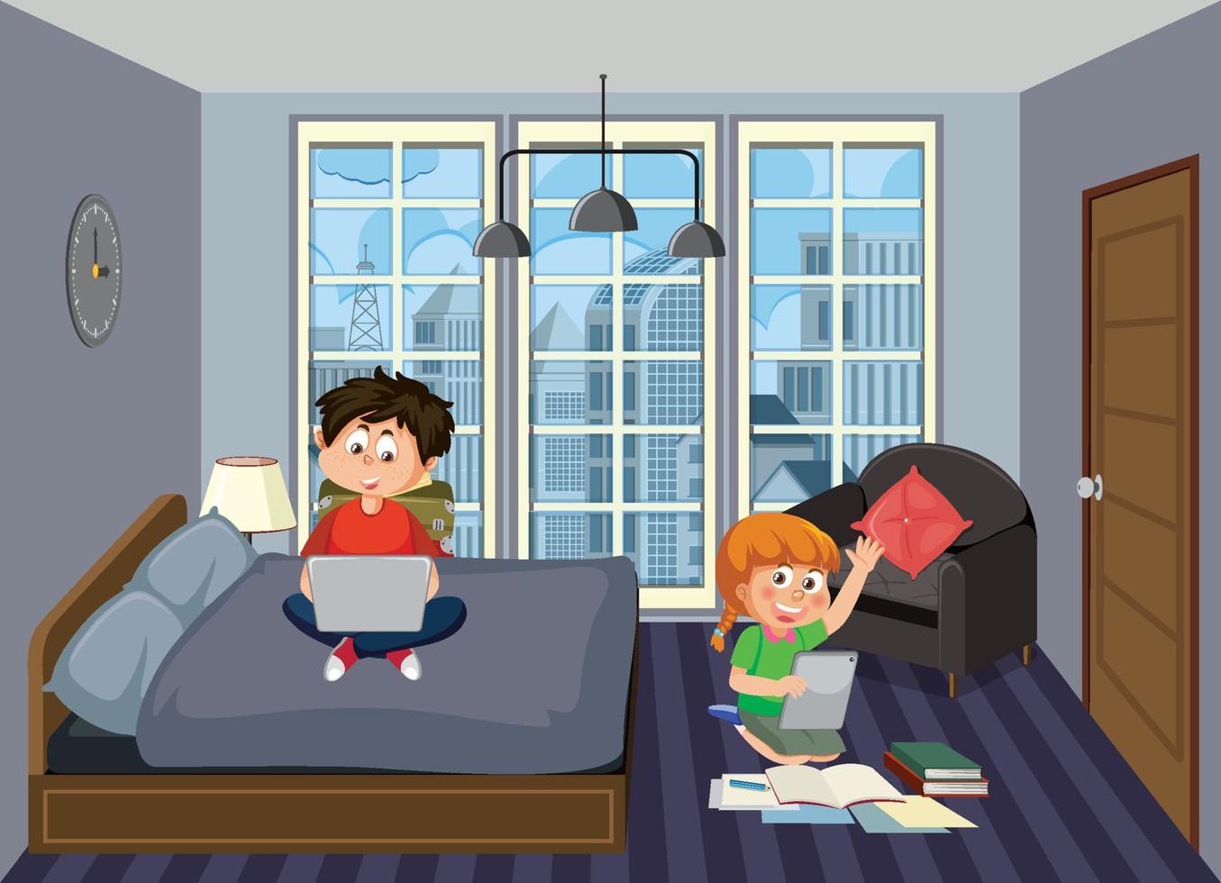 Kids learning online at home vector