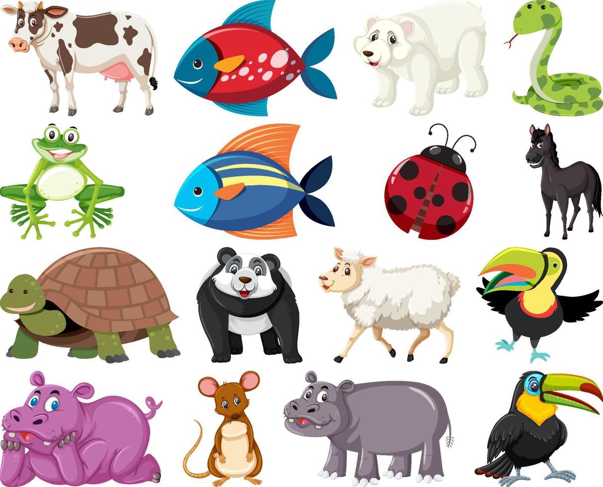 conjunto de dibujos animados de varios animales vector