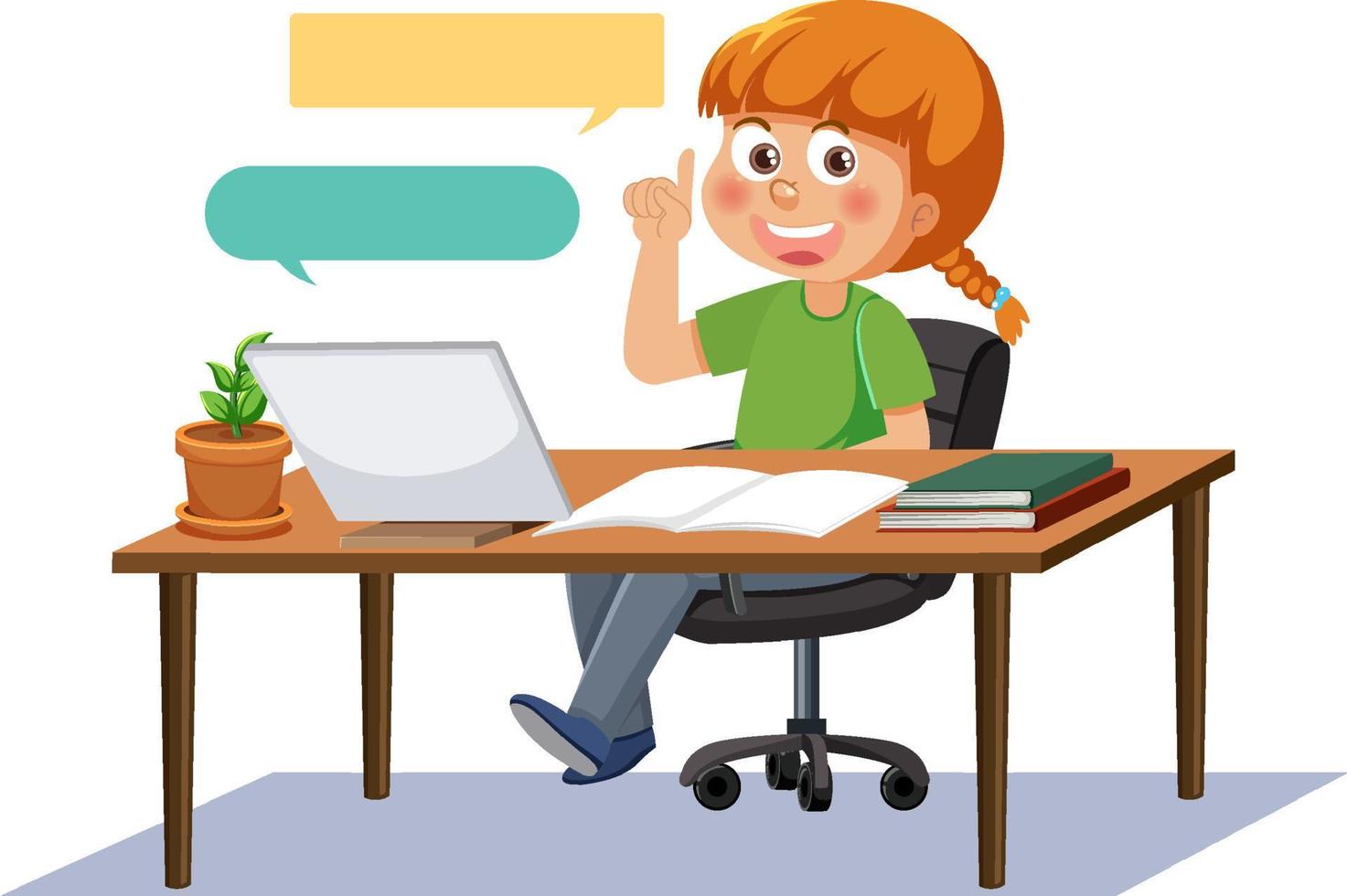 A girl studying online with tablet vector