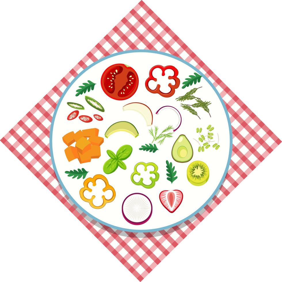 Chopped vegetable on plate vector