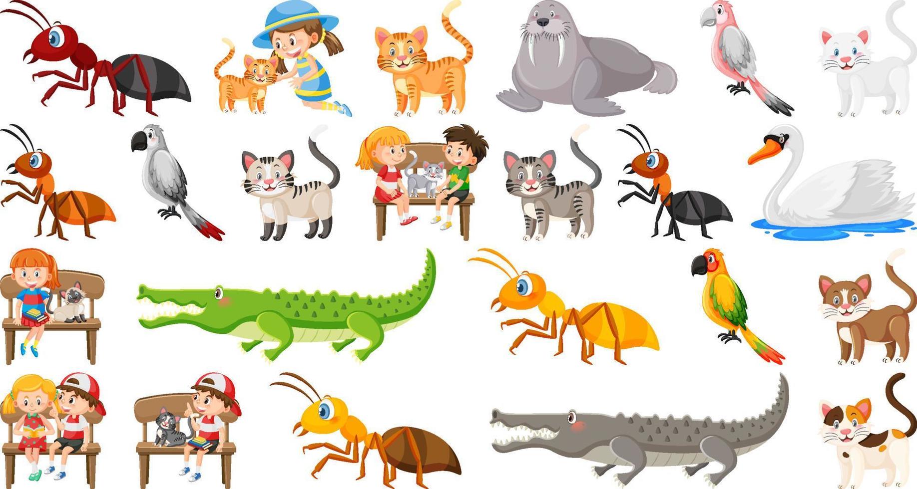 Set of various wild animals in cartoon style vector