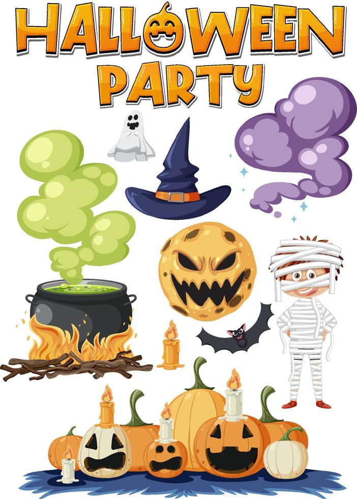 Halloween cartoon character and elements set vector