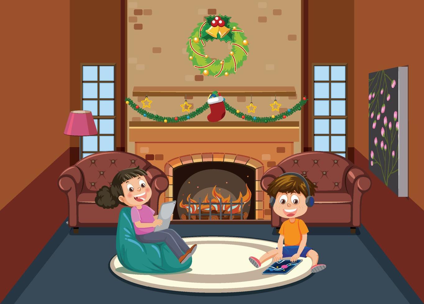 Kids learning online at home vector