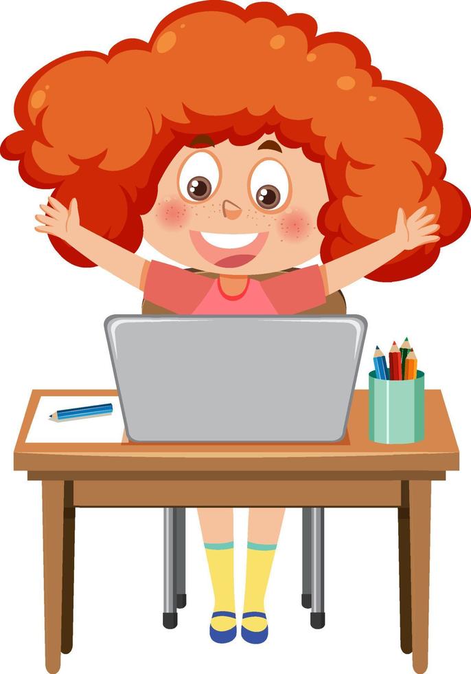 A girl sitting in front of laptop vector