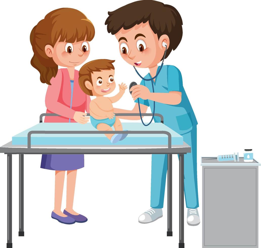 Pediatrician doctor examining baby vector