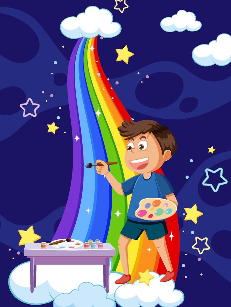 A boy painting rainbow vector