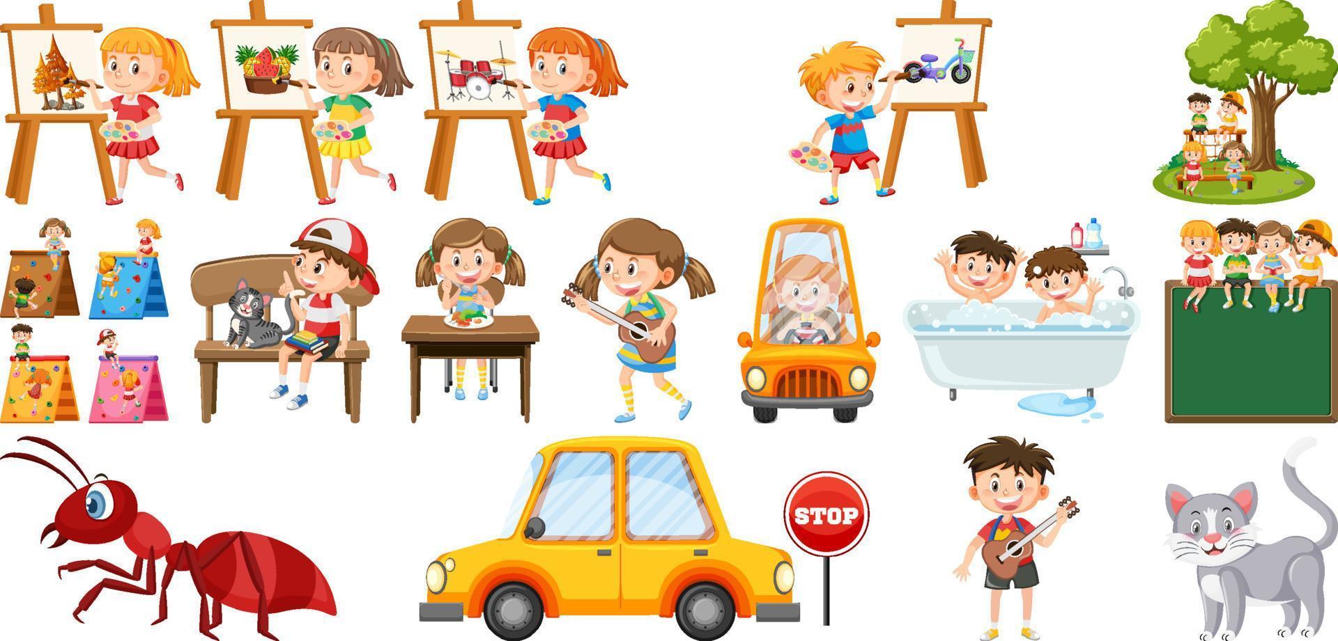 Set of cute kids and objects vector