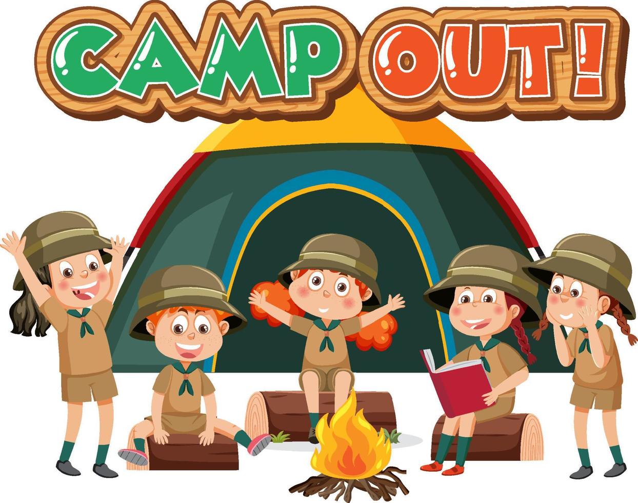 Group of children camping out 12054330 Vector Art at Vecteezy