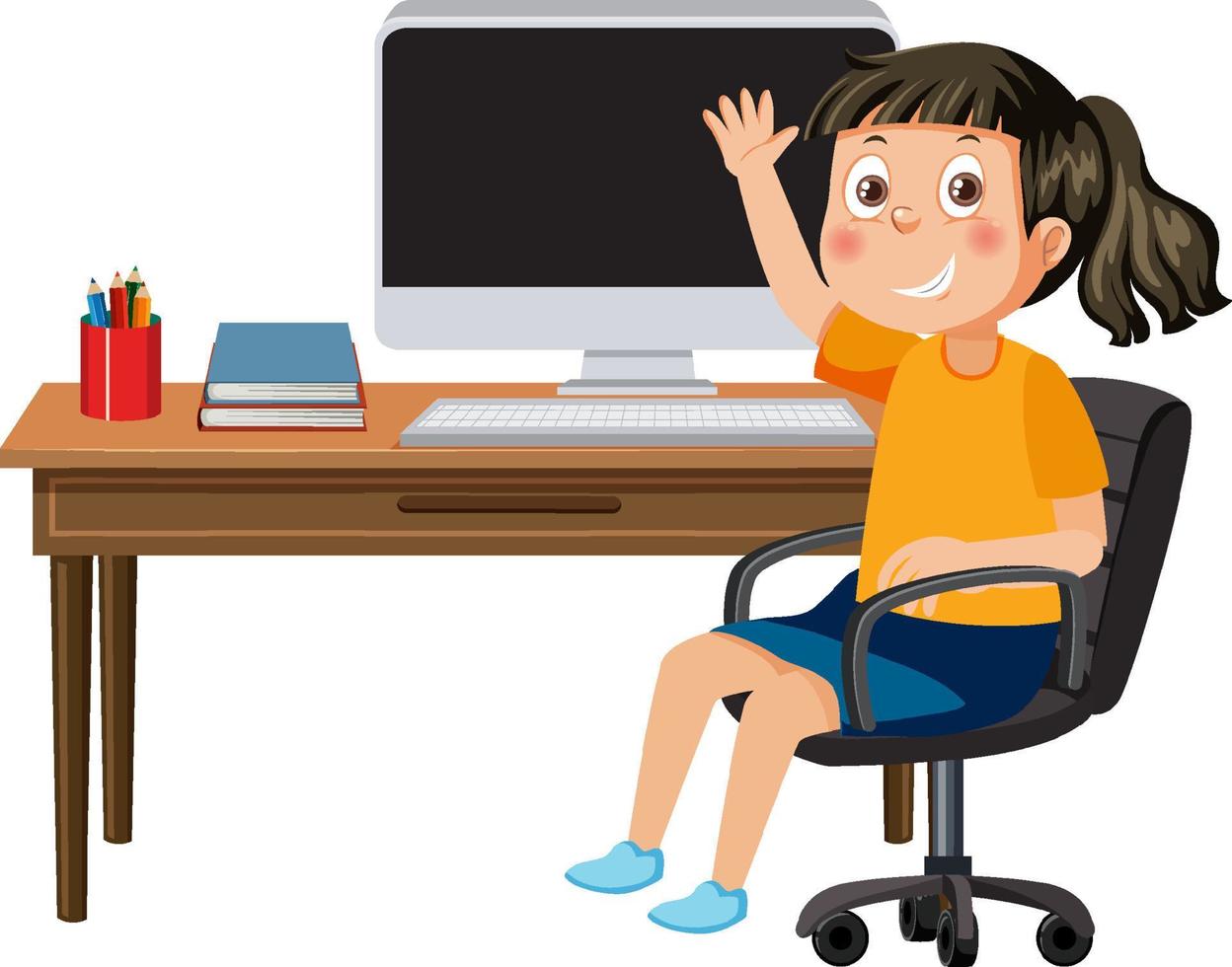 A girl sitting in front of computer vector