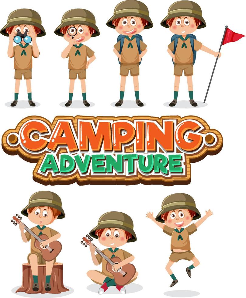 niños acampando conjunto de personajes de dibujos animados vector