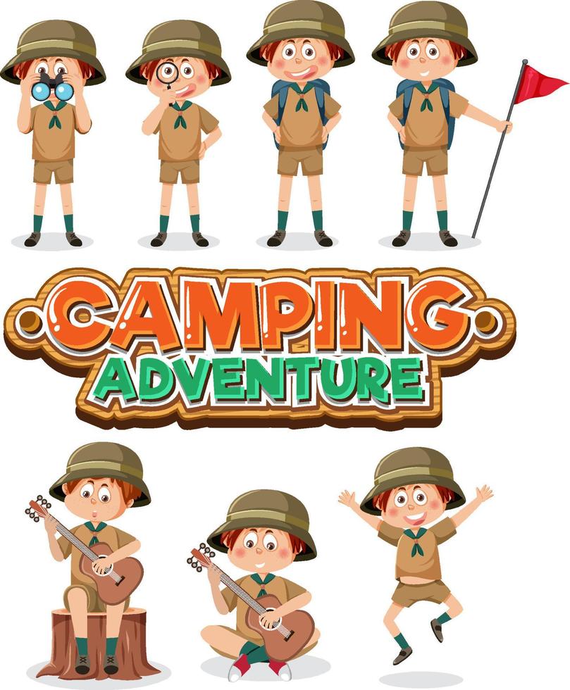 Children camping out cartoon character set vector