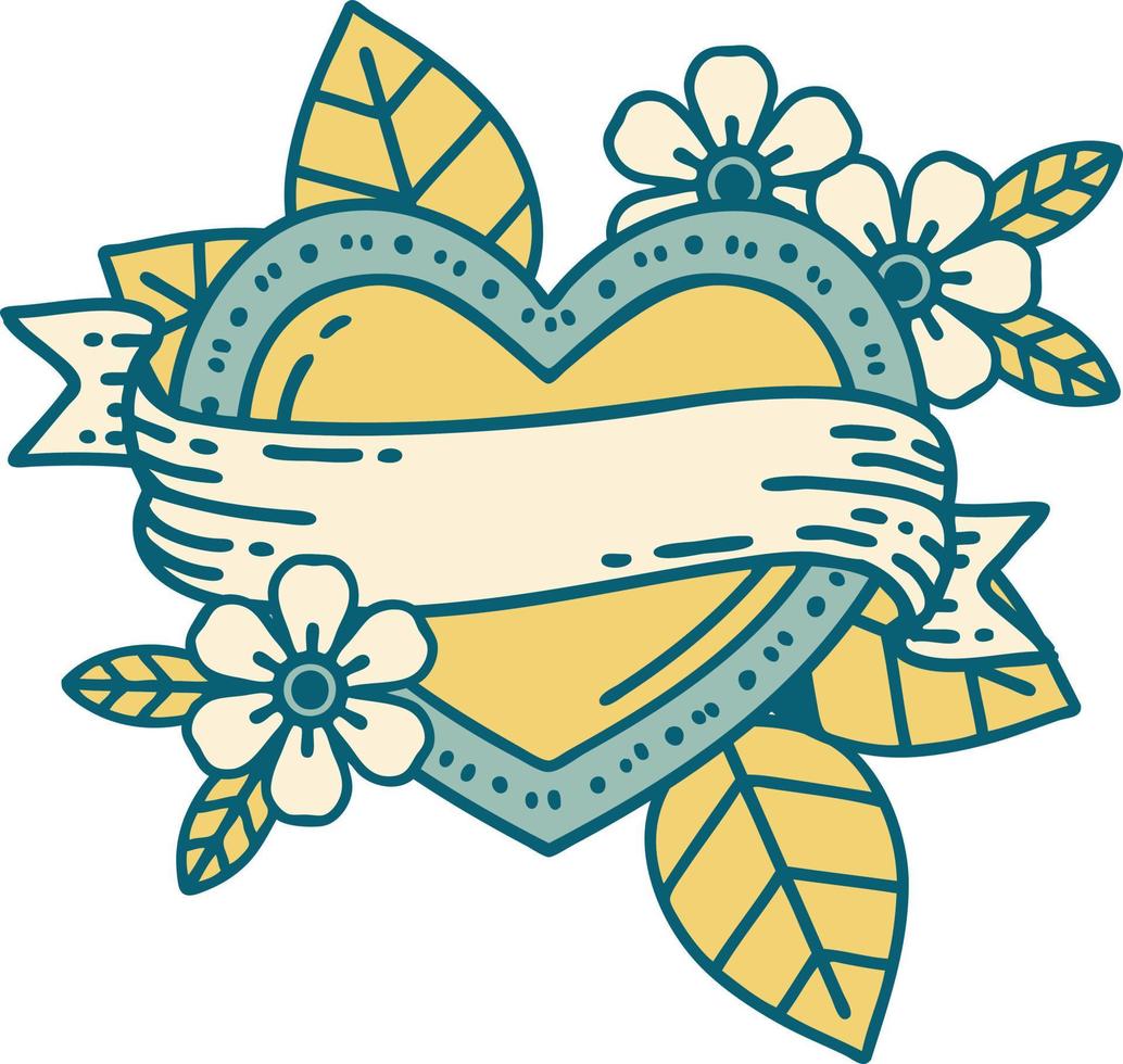 iconic tattoo style image of a heart and banner vector