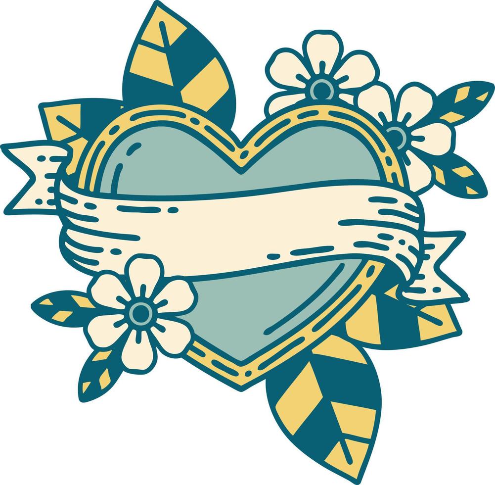 iconic tattoo style image of a heart and banner vector