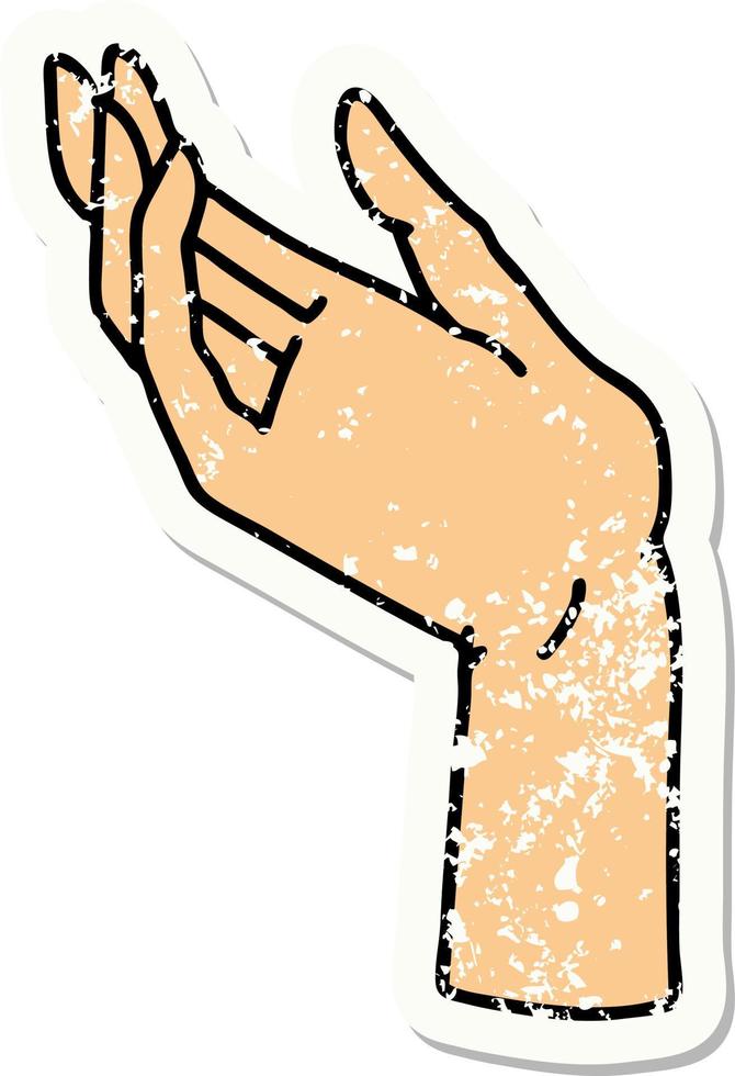 distressed sticker tattoo in traditional style of a hand vector