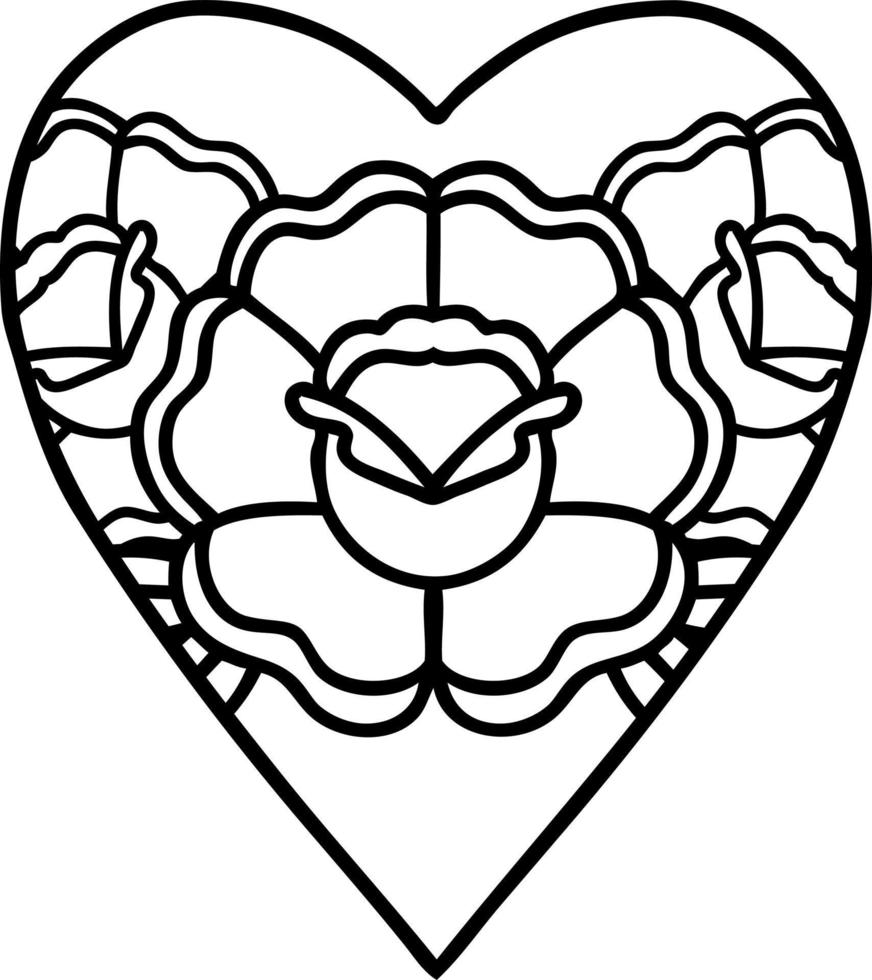 tattoo in black line style of a heart and flowers vector