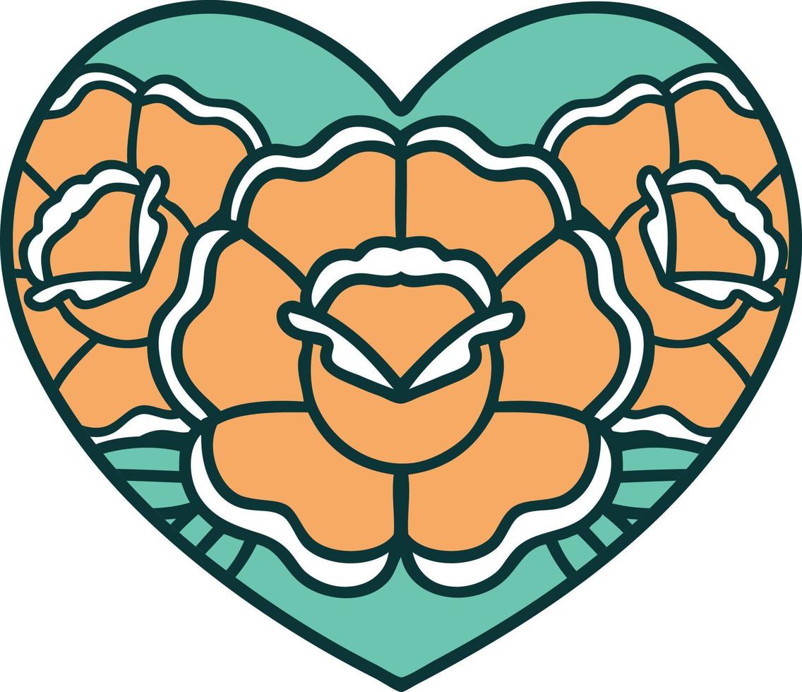 iconic tattoo style image of a heart and flowers vector