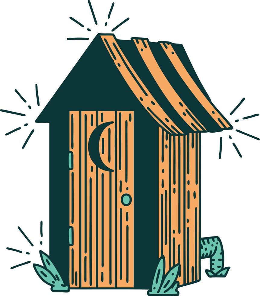 illustration of a traditional tattoo style outdoor toilet vector