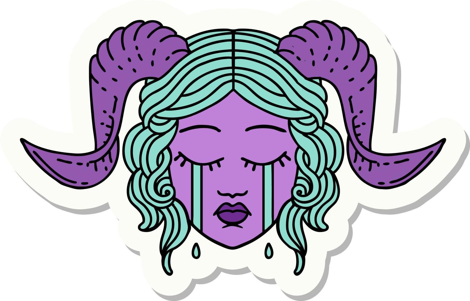 sticker of a crying tiefling character face vector