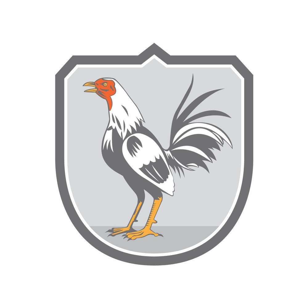 gallo gallo de pie escudo retro vector