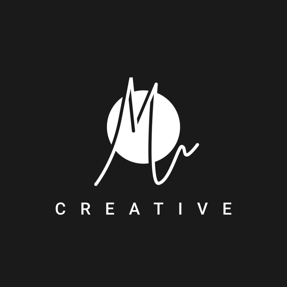 Monogram Letter M Logo Template With Handwritten Style, Minimalistic Logo Icon Symbol Vector Design in Black and White