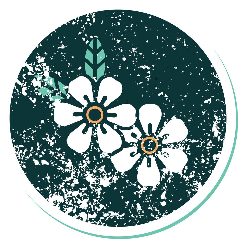 iconic distressed sticker tattoo style image of flowers vector
