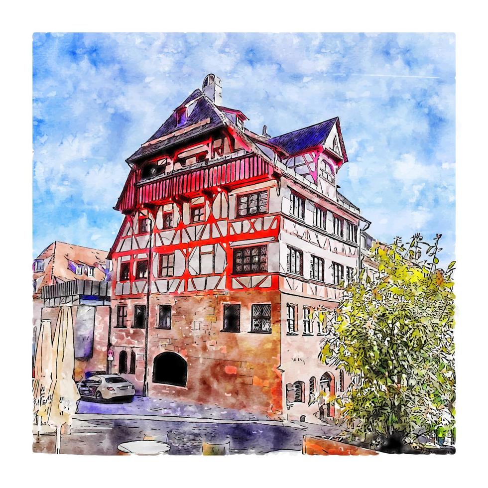 Nurnberg Durerhaus Germany Watercolor sketch hand drawn illustration vector