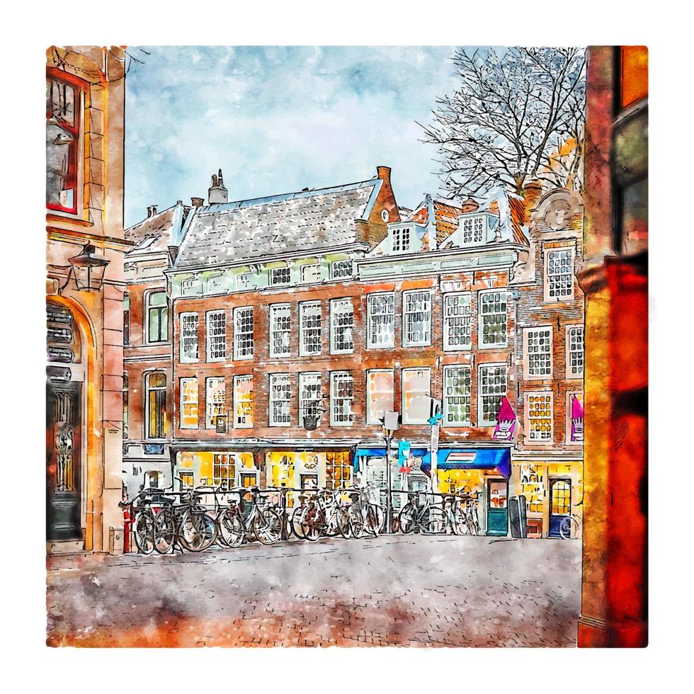 Utrecht Netherlands Watercolor sketch hand drawn illustration vector