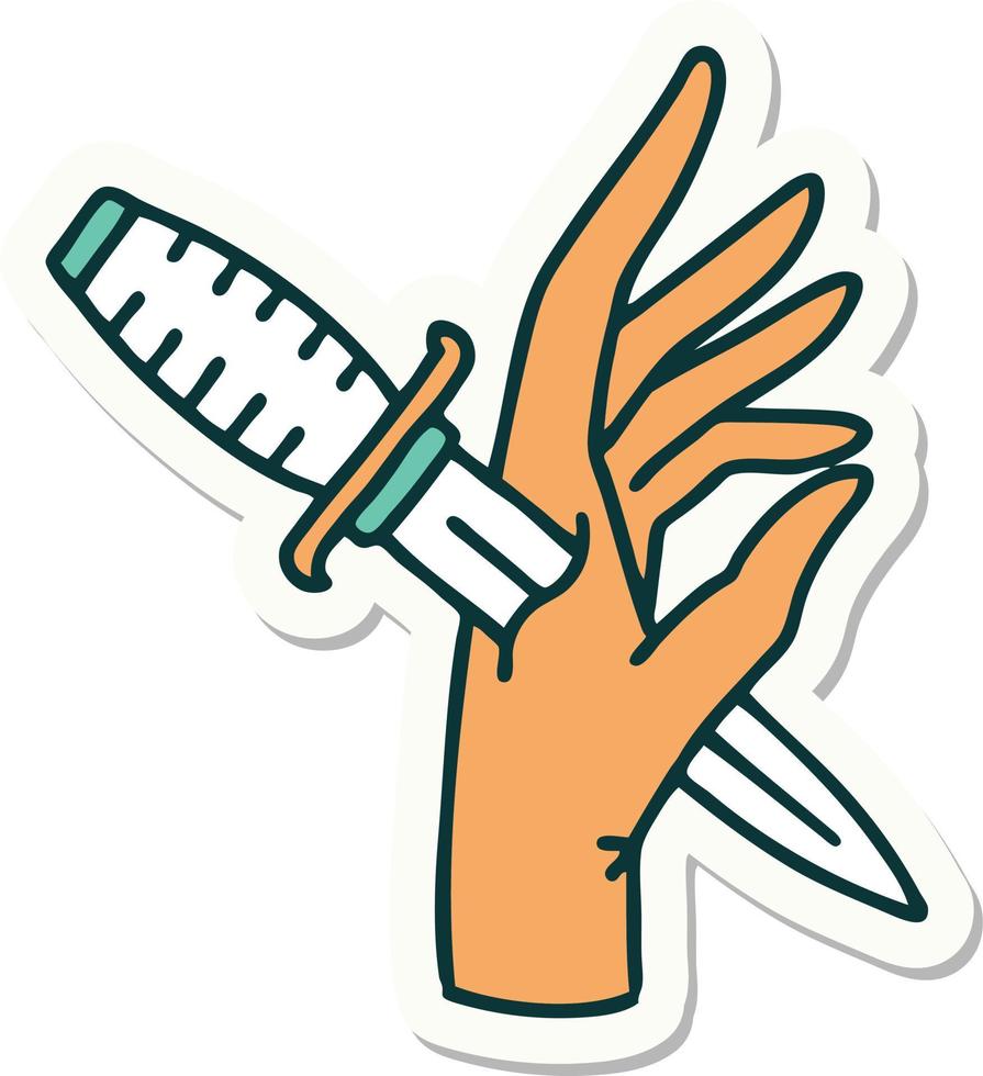 sticker of tattoo in traditional style of a dagger in the hand vector