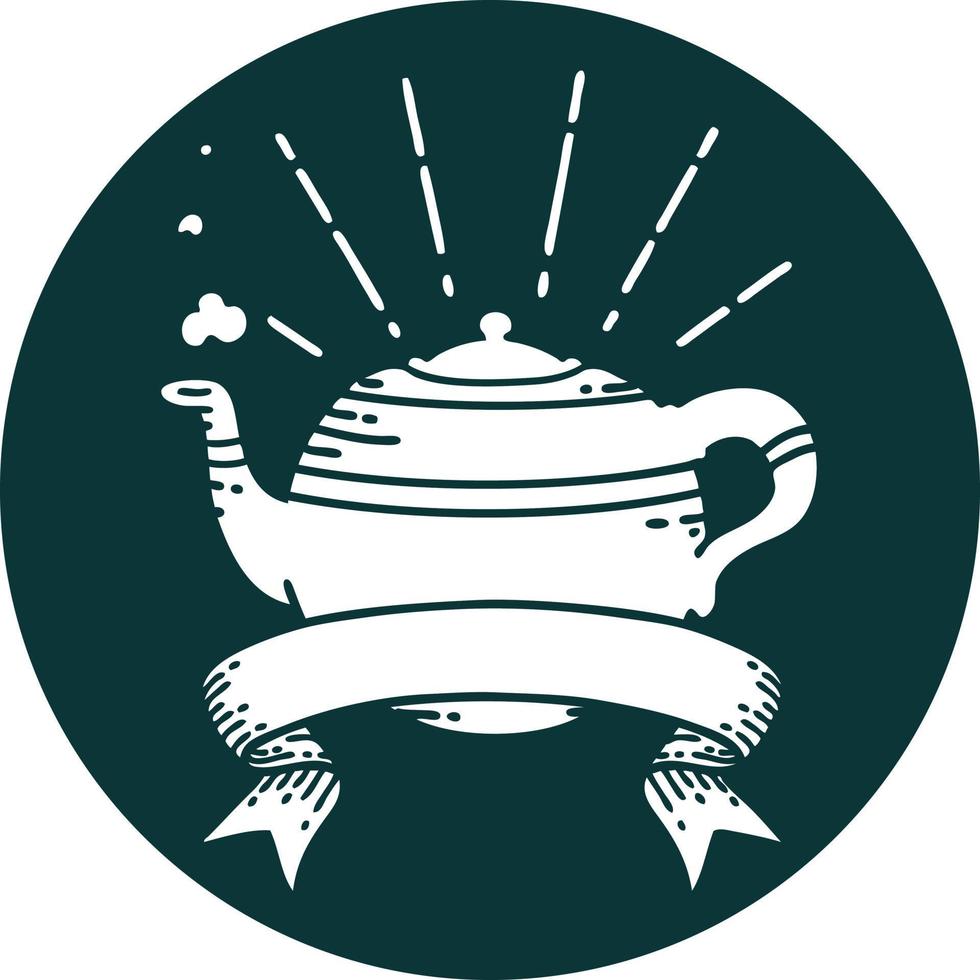 icon of a tattoo style steaming teapot vector