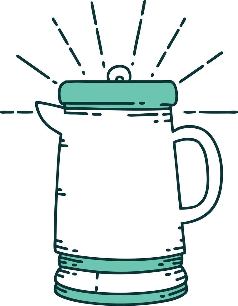 illustration of a traditional tattoo style coffee pot vector