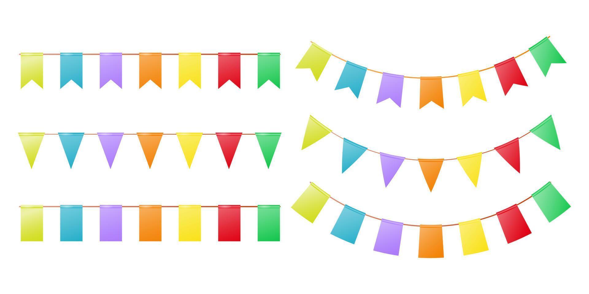un conjunto de banderas de colores para el diseño de las fiestas. guirnalda con banderas de colores. ilustración vectorial vector