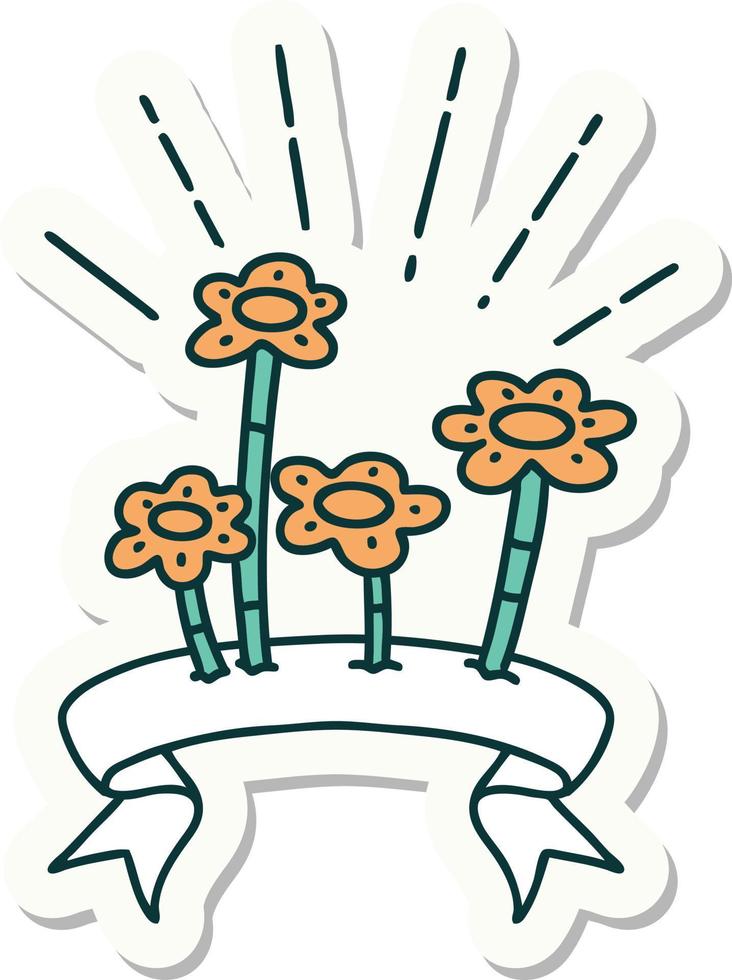 sticker of a tattoo style flowers growing vector