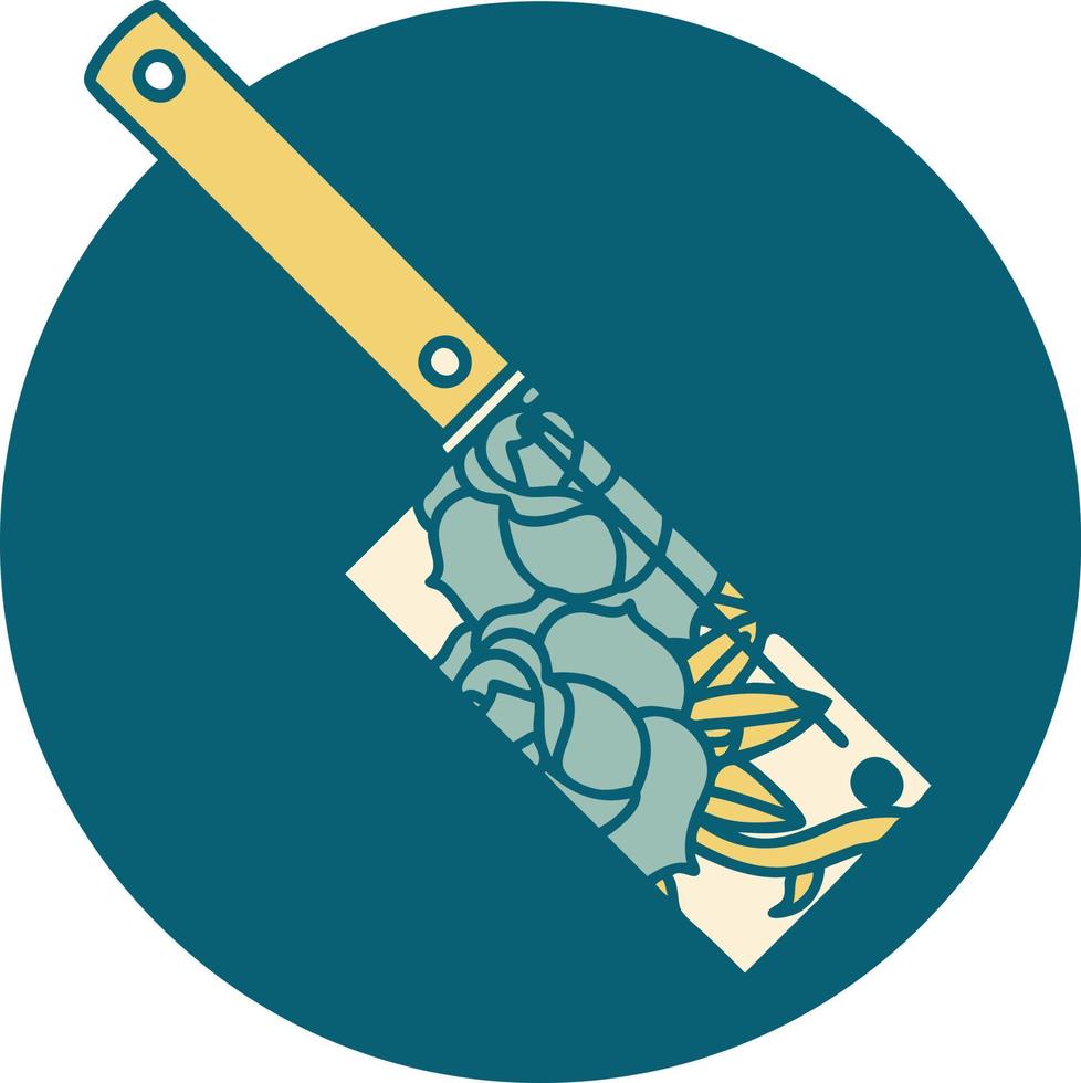 iconic tattoo style image of a cleaver and flowers vector
