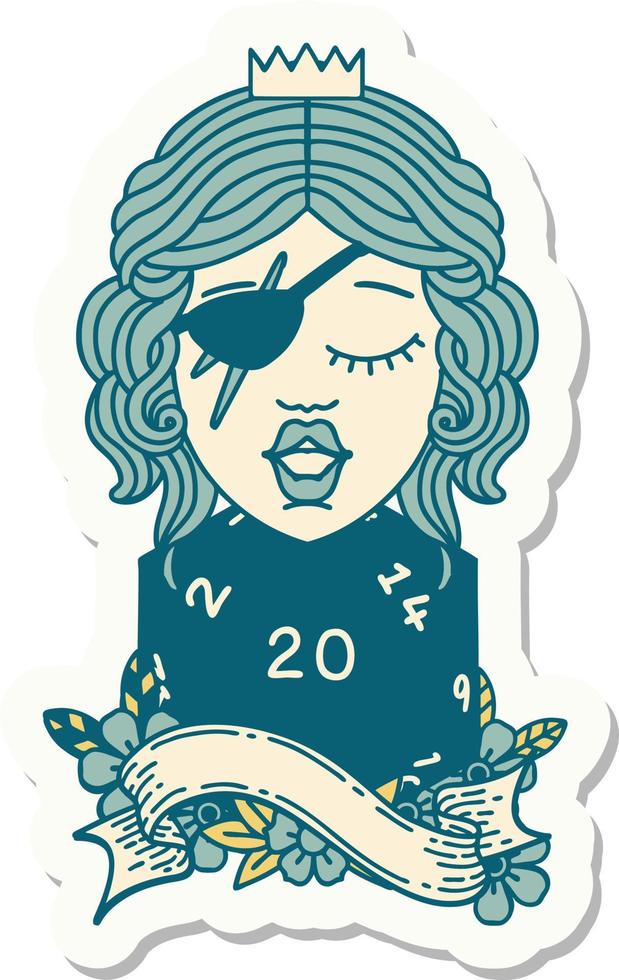 sticker of a human rogue with natural twenty dice roll vector