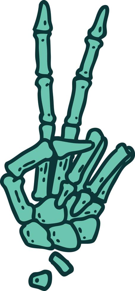 iconic tattoo style image of a skeleton giving a peace sign vector