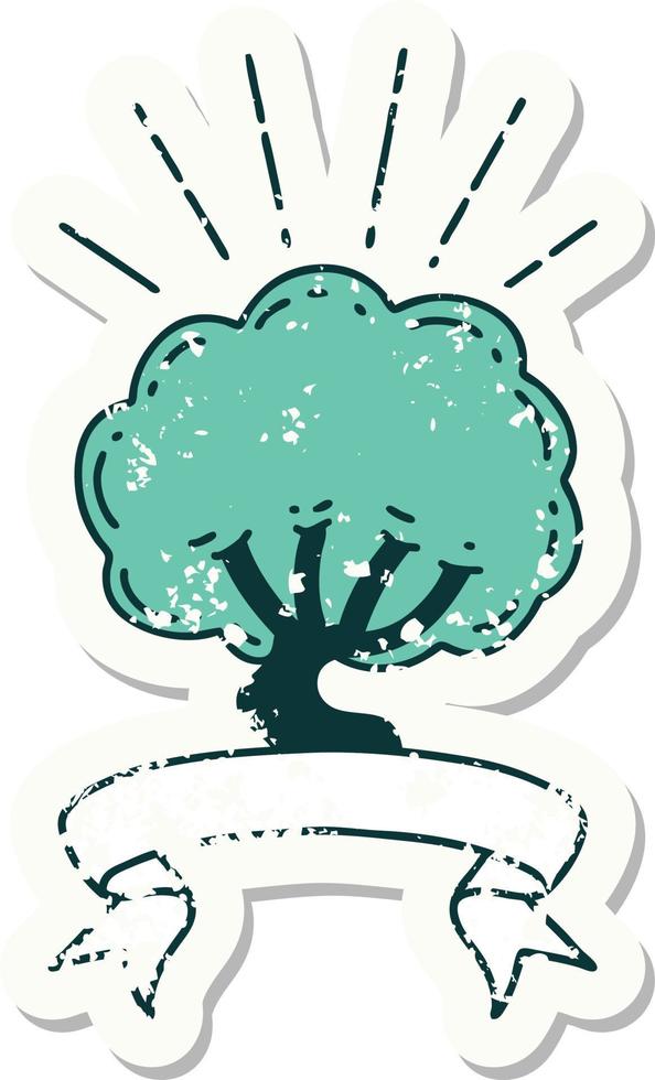 worn old sticker of a tattoo style tree vector