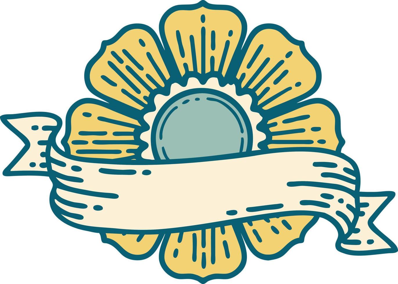 iconic tattoo style image of a flower and banner vector