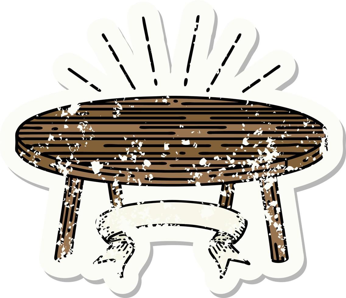 worn old sticker of a tattoo style wood table vector