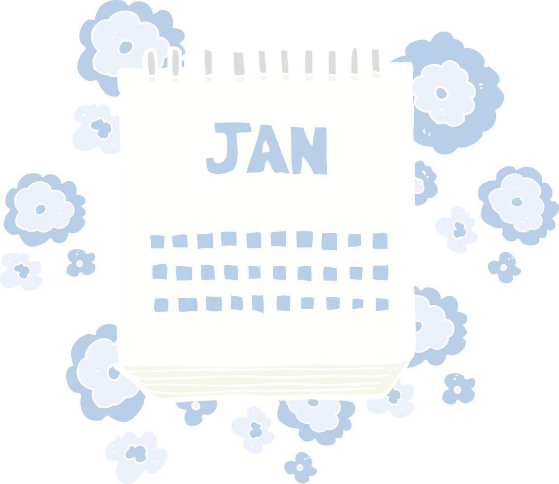 flat color illustration of calendar showing month of january vector