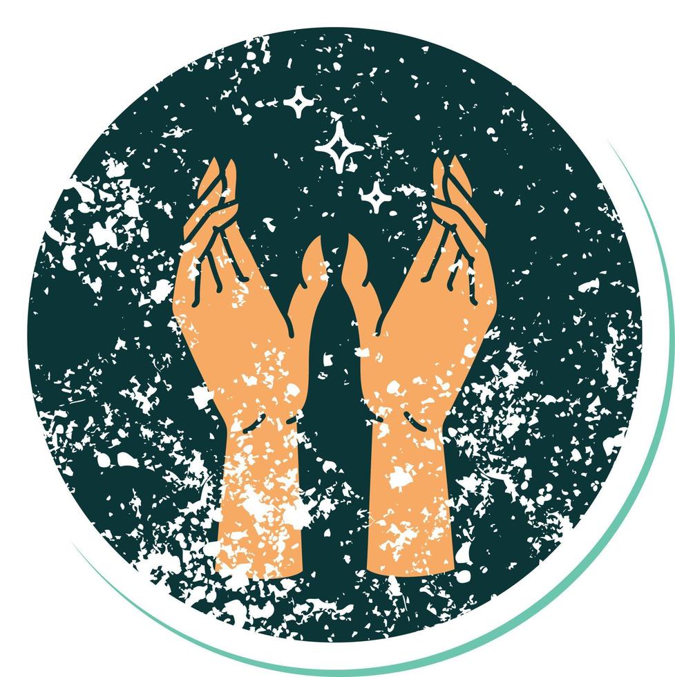 iconic distressed sticker tattoo style image of reaching hands vector