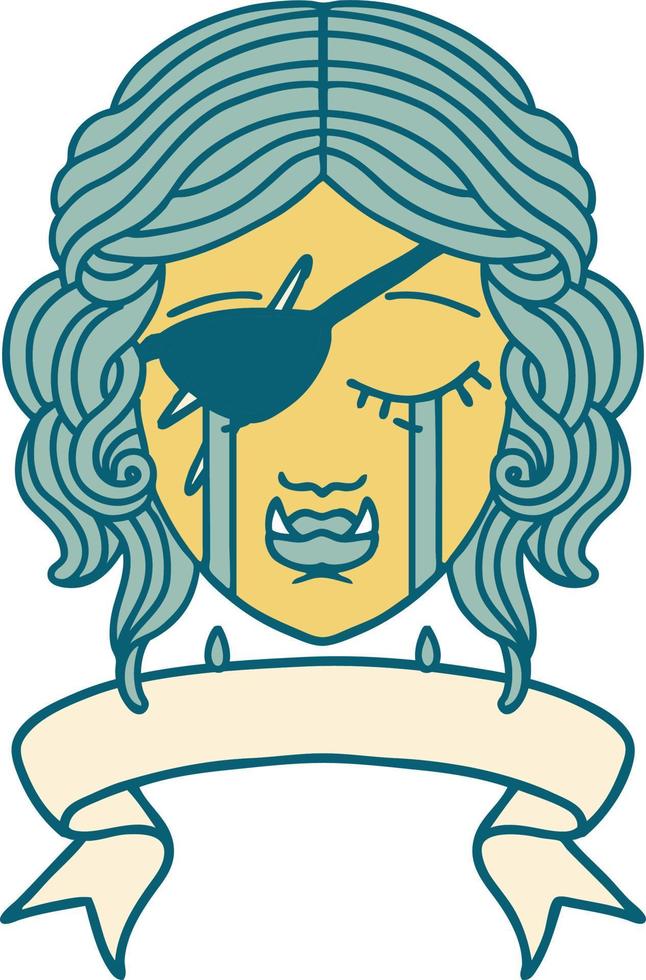 Retro Tattoo Style crying orc rogue character face vector