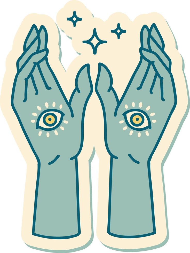 sticker of tattoo in traditional style of mystic hands vector