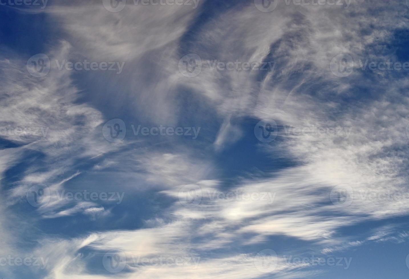 Stunning cirrus cloud formation panorama in a deep blue sky photo