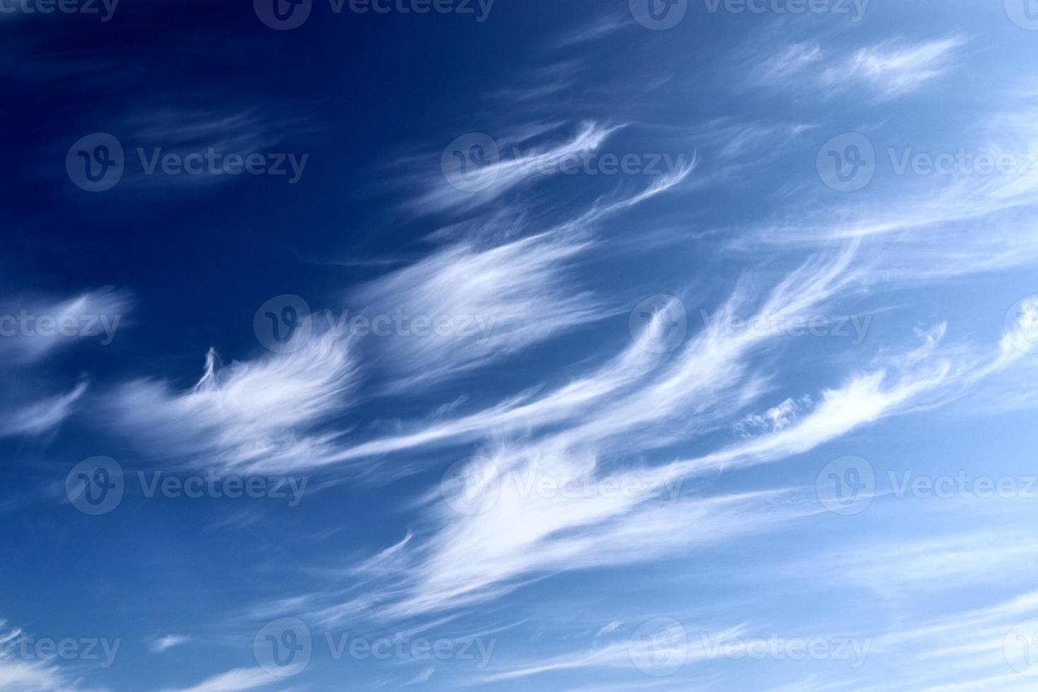 Stunning cirrus cloud formation panorama in a deep blue sky photo
