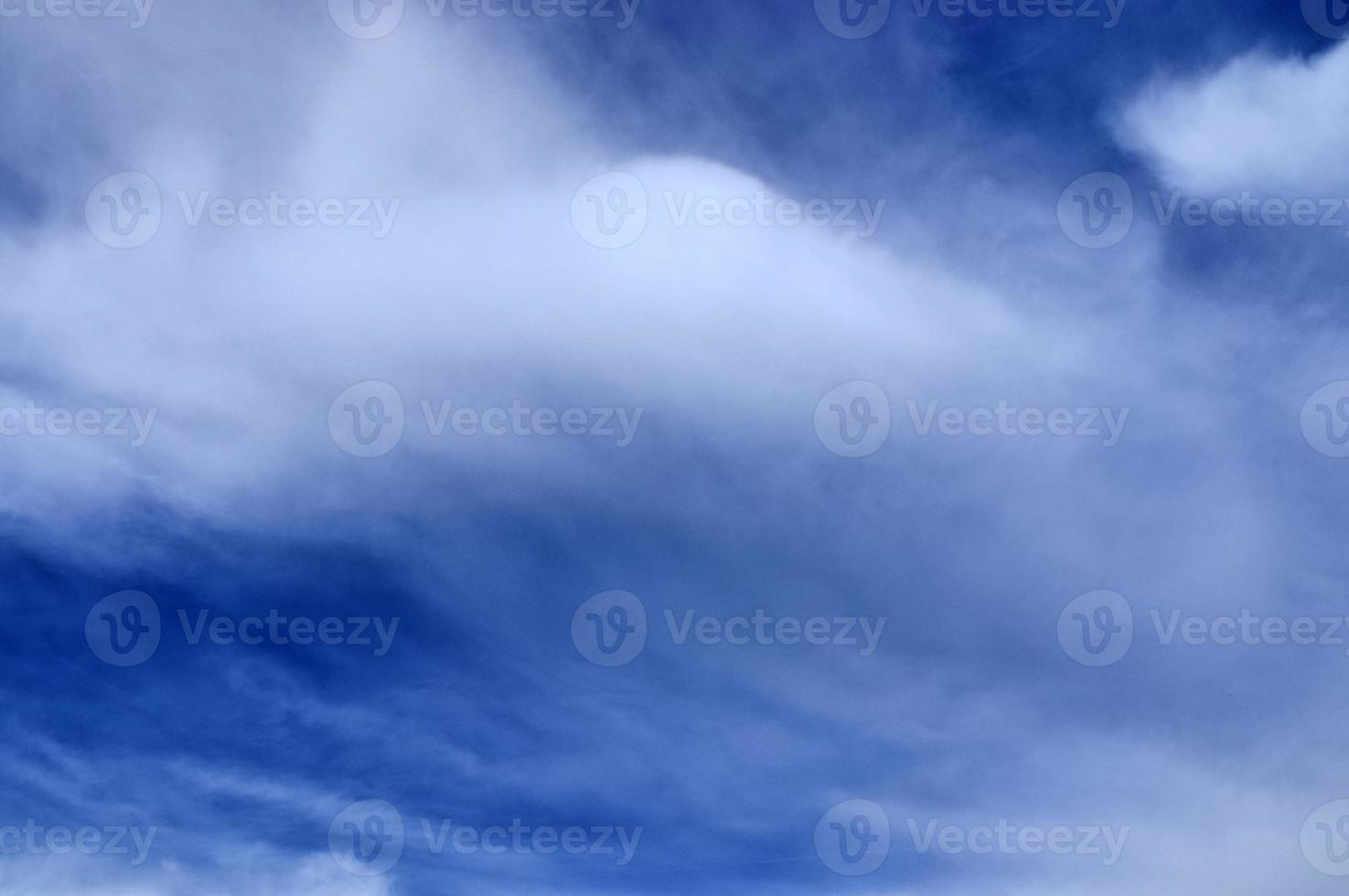 Stunning cirrus cloud formation panorama in a deep blue sky photo