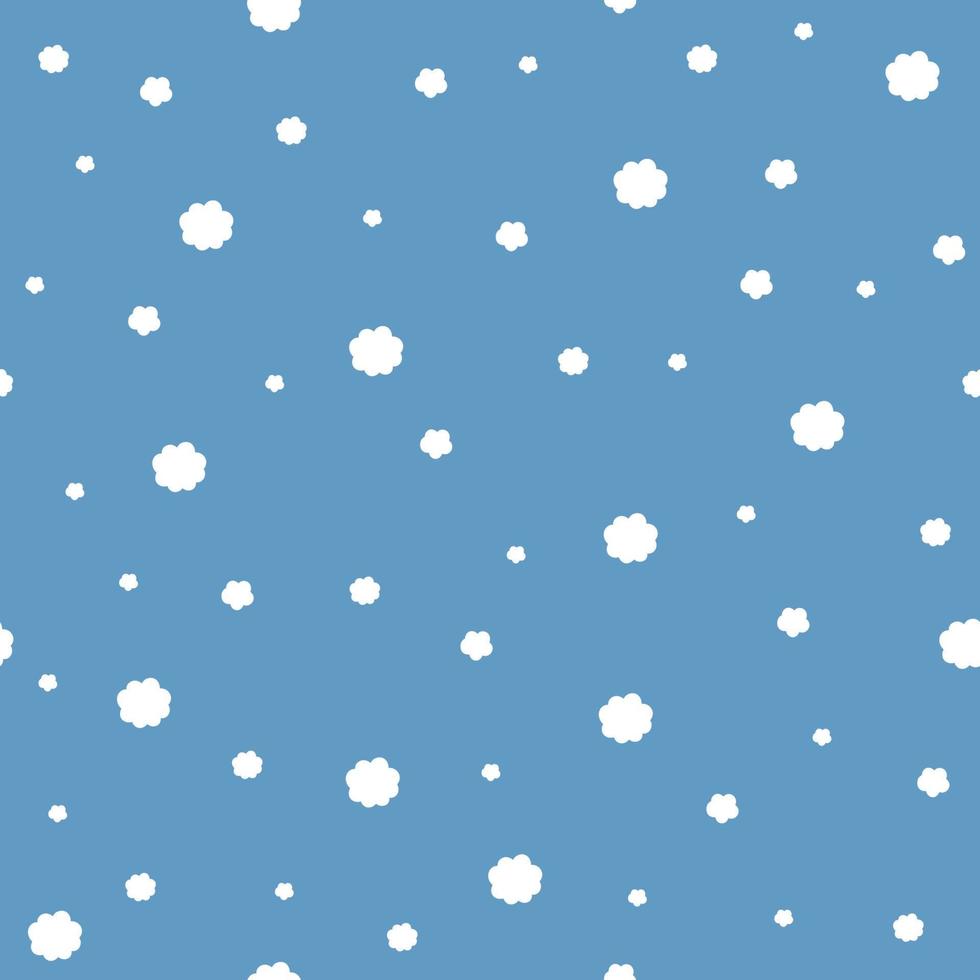 Seamless pattern of falling snow on a blue background. Vector graphics.