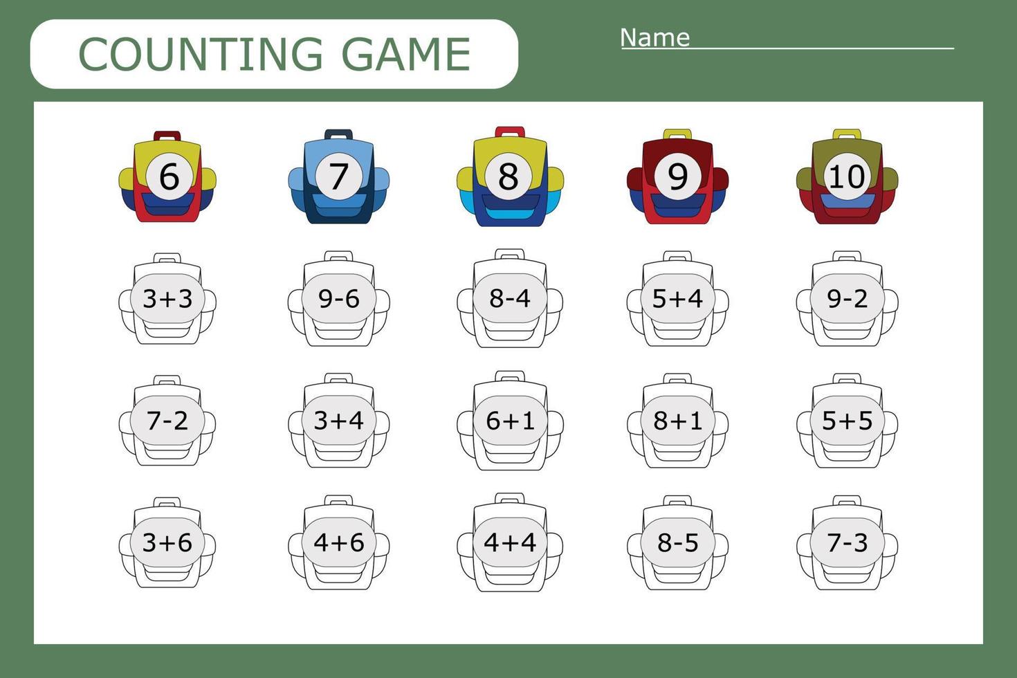 Counting Game for Preschool Children.  Count how many with backpacks vector