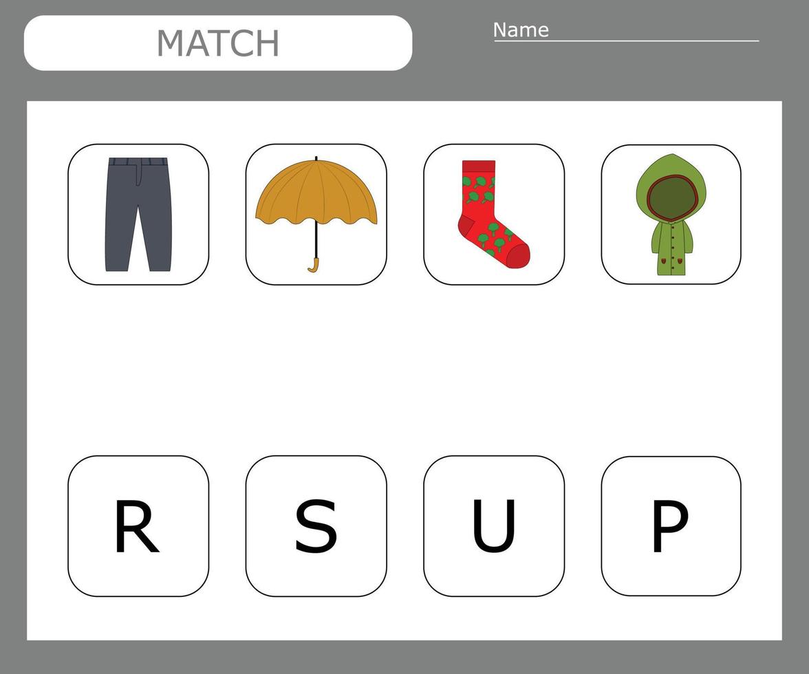 Find the first letter of the clothes  and connect. vector