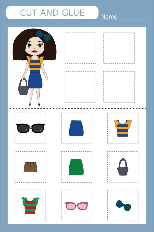 Cut out the pictures of the clothes and glue the ones that match the pattern. Fun game for kids and kids vector